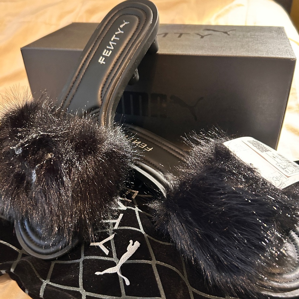 Puma Black Fur Slide Slippers